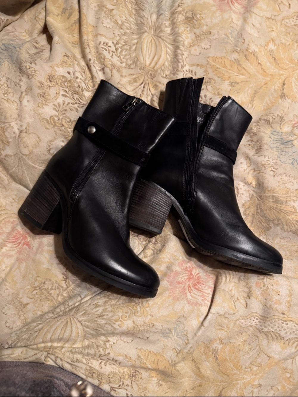 Coach and Four Black Leather Block Heel Ankle Boots